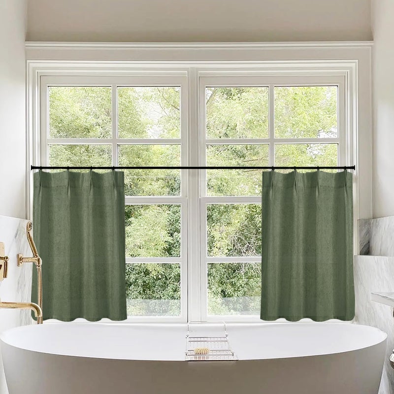 Lino Rosa Bay Window Curtains for Dining Room Living Room Rustic Country Farmhouse Style Cottage Core Dark Academia Decor Cottagecore Sink Skirt for Bathroom Kitchen 30 Inch Long Olive Green - Image 3