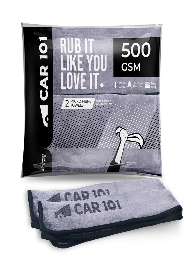CAR101 Microfiber Cloth - 2Pcs - 75x35 cm - 500 GSM - Grey | Multipurpose | Lint-Free | Superior Softness & High Absorbency | Microfibre Towels for Car, Bike & Household Cleaning - Image 1