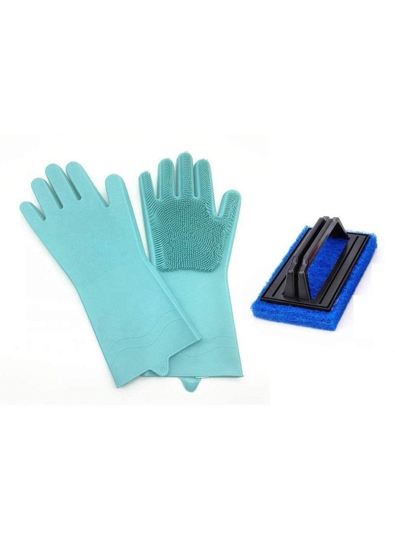 Nohunt NOHUNT Tile CleaningSink CleaningFloor Cleaning Multipurpose Fiber Brush with Dishwashing Gloves with Scrubber Silicone Cleaning Reusable Scrub Gloves 1Pair  - Image 1