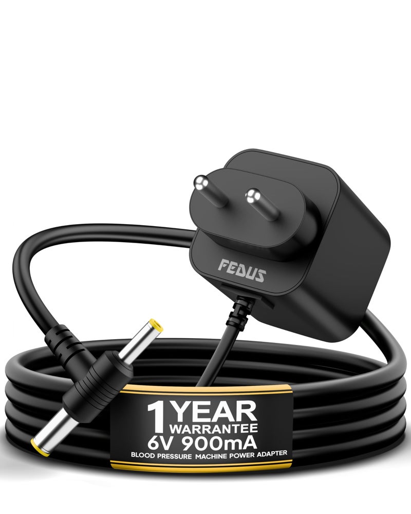 FEDUS PulseGuard6 MPro 6V Adapter for Dr. Morepen BP Monitor Machine (Fits BP-02, BP-09, BP-12, BP-14), BIS Certified Power Supply, 10ft Extra Long Cord, Universal Dual-Pin Charger (4.0mm & 5.5mm) - Image 1