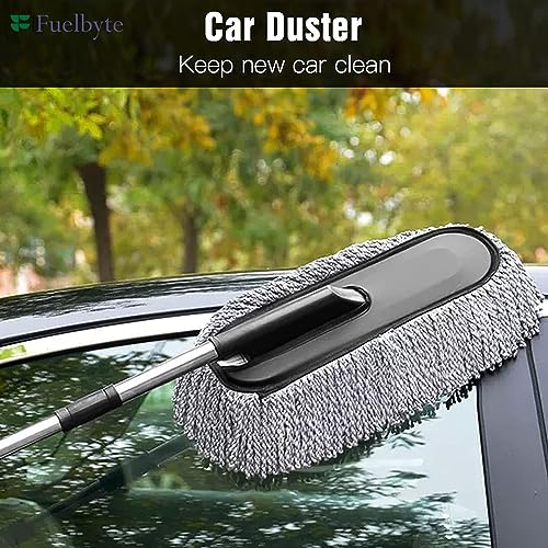 Fuelbyte 2 Pcs Microfiber Car Duster with Handle for Car Interior Cleaning Brush Mop Duster for Car Cleaning Brush with Handle Wet and Dry Car Washing Brush Ideal Car Accessories for Exterior (Combo) - Image 2
