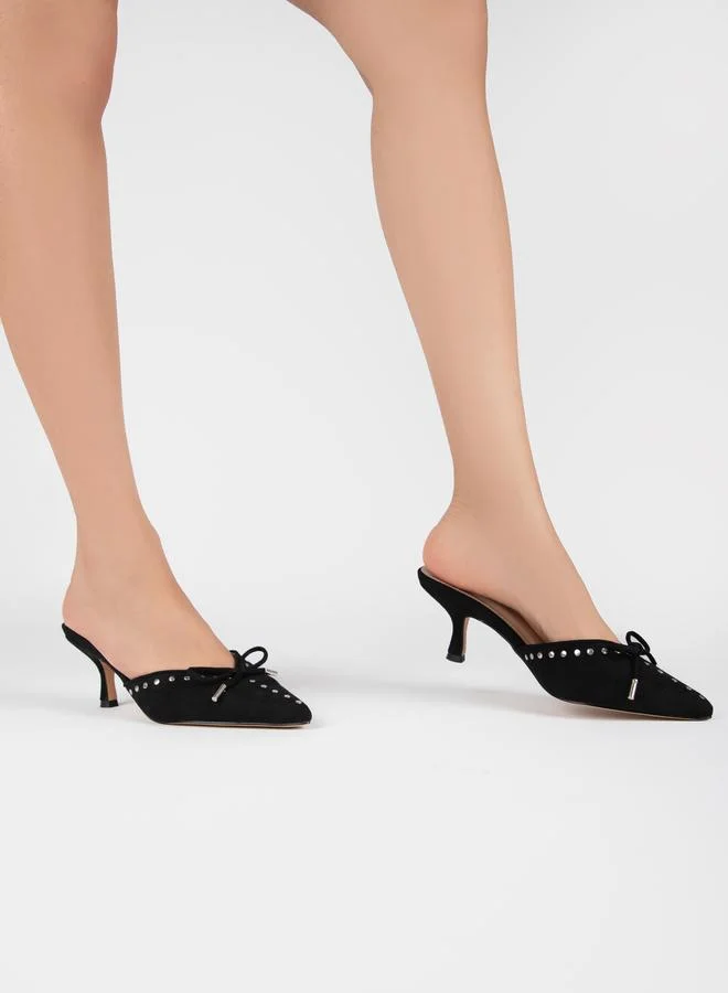 RAID Studded Bow Design Pointed Toe Mules by Styli