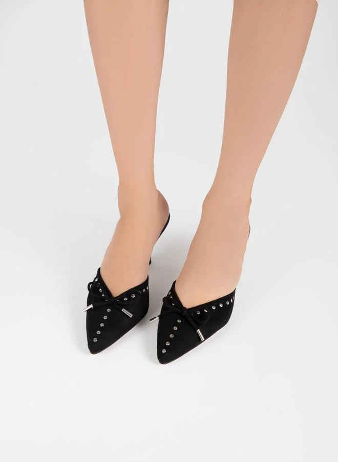RAID Studded Bow Design Pointed Toe Mules by Styli