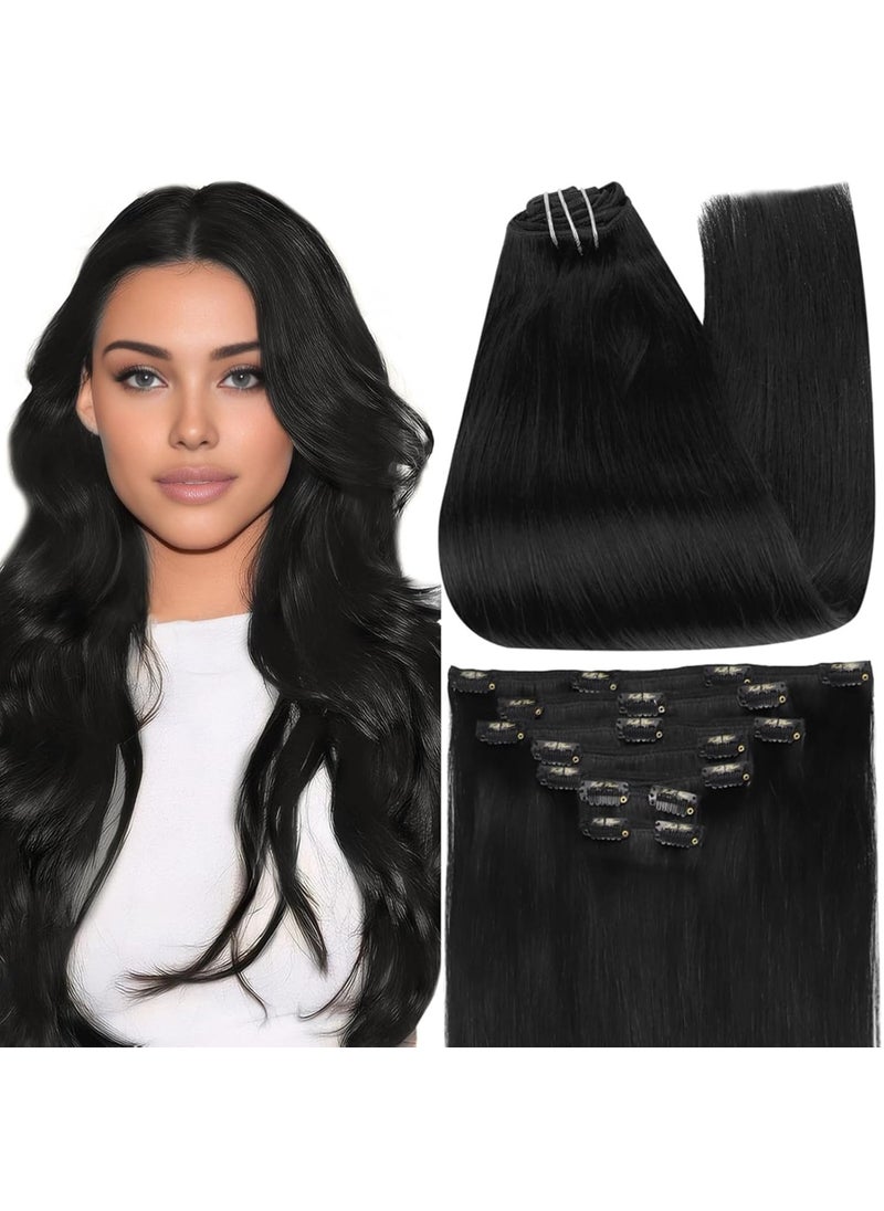 Full Shine Full Shine Black Clip in Hair Extensions 24 Inch Remy Hair Extensions Clip in Human Hair Jet Black Natural Hair Clip in Extensions for Long Hair Black Hair Extensions 7 Pieces 