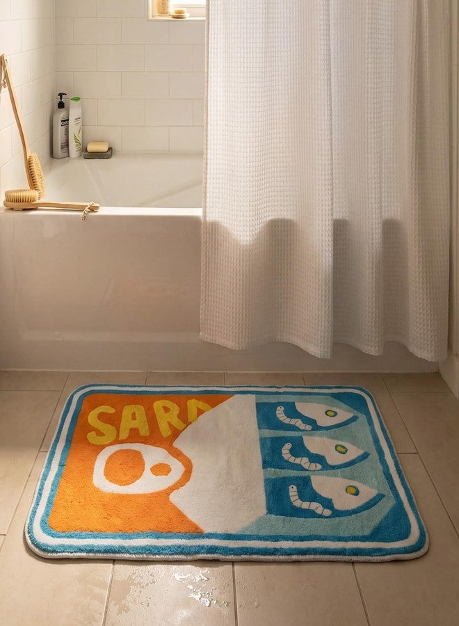 Tinideya Sardine Can Bath Mat, Tufted Rugs for Bathroom Bedroom Soft Washable Rug Non-Slip Cute Kitchen Bath Mats with Funny Cartoon Fish (Blue and Yellow) - Image 3