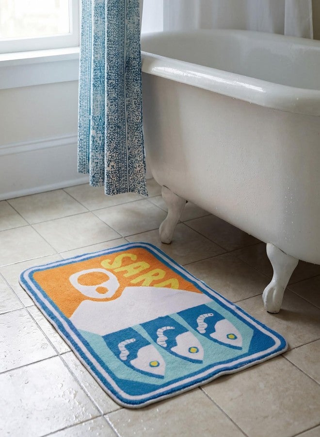 Tinideya Sardine Can Bath Mat, Tufted Rugs for Bathroom Bedroom Soft Washable Rug Non-Slip Cute Kitchen Bath Mats with Funny Cartoon Fish (Blue and Yellow) - Image 4