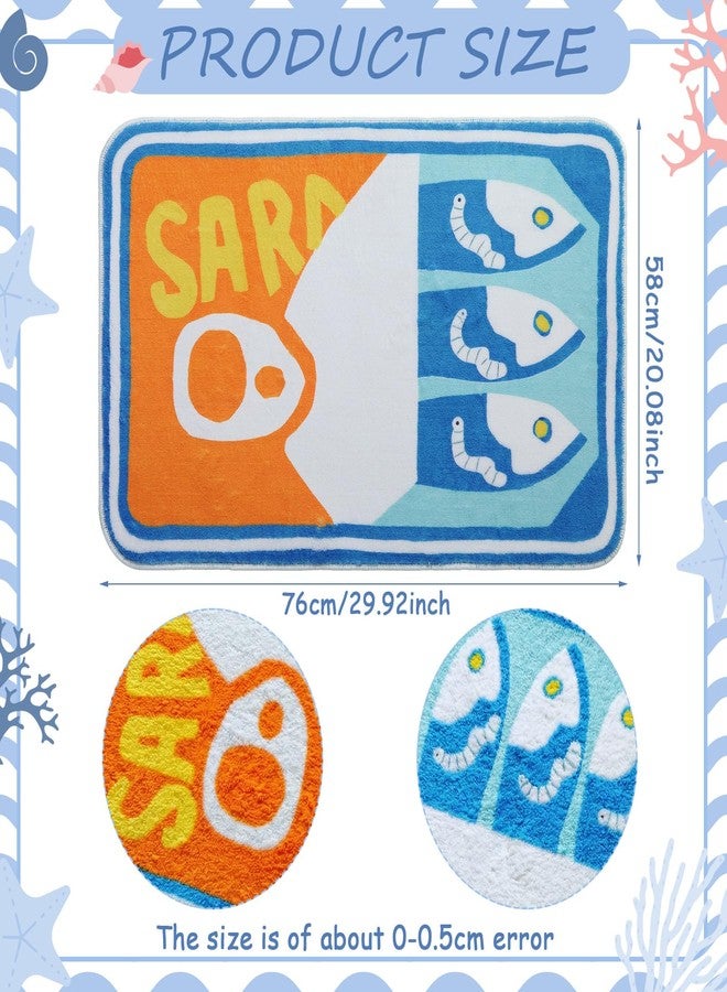 Tinideya Sardine Can Bath Mat, Tufted Rugs for Bathroom Bedroom Soft Washable Rug Non-Slip Cute Kitchen Bath Mats with Funny Cartoon Fish (Blue and Yellow) - Image 2