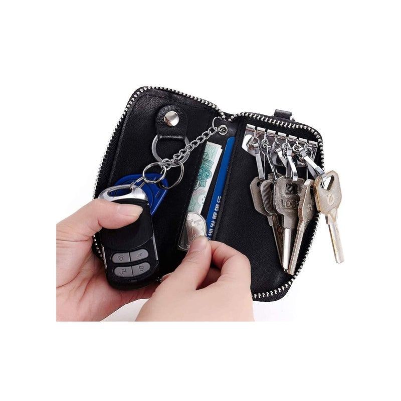 SOLARAE PU Leather Car Key Case Car Smart Key Chain Coin Holder Smart Key Holder Protection Car key Chain Bag Auto Remote Keyring Wallet Key Wallet Card Wallet Leather Wallet Black - Image 4