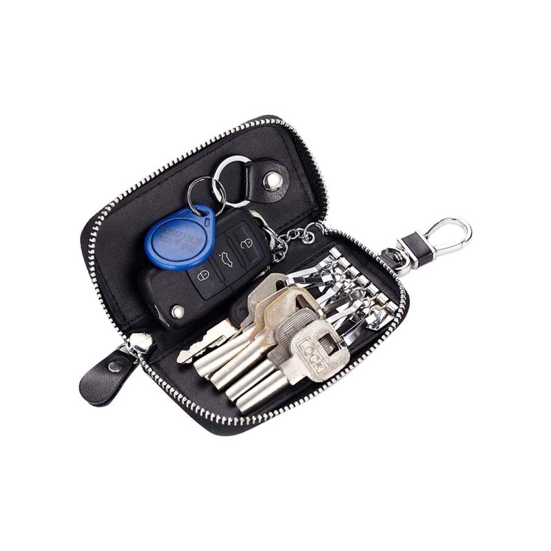 SOLARAE PU Leather Car Key Case Car Smart Key Chain Coin Holder Smart Key Holder Protection Car key Chain Bag Auto Remote Keyring Wallet Key Wallet Card Wallet Leather Wallet Black - Image 2