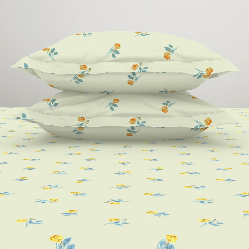 SPACES 100% Cotton Double Fitted Bedsheet with 2 Pillow Covers (Size 60 X 78 Inches) | 144 TC Fitted Sheet for Double Bed | Breathable Pure Cotton Queen Size Bedsheet | SS24 | Floral Design Cream - Image 5