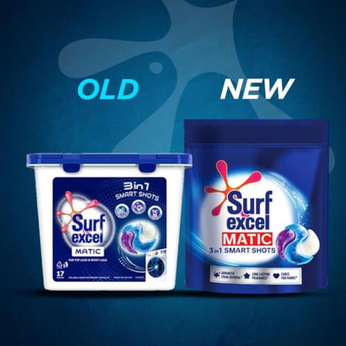 Surf Excel Matic 3 in 1 Smart Shots 17 pcs|| Laundry Detergent Pods for Tough Stain Removal in Front Load & Top Load Washing Machines|| Fragrance + Care - Image 3