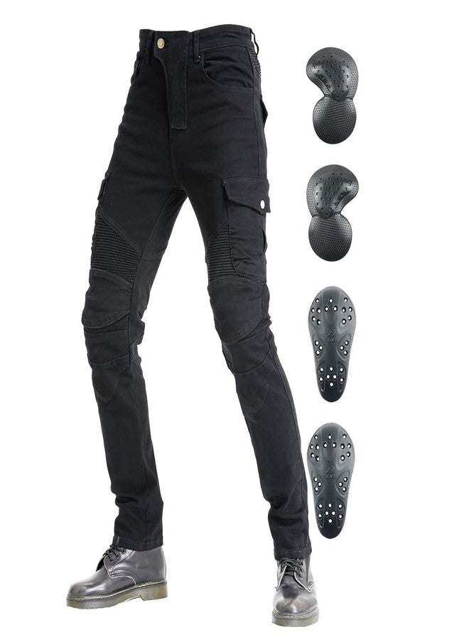 VNFOX Men's Motorcycle Riding Pants Denim Jeans Protect Pads Equipment with Knee and Hip Armor Pads VES6 (Black, XL=34), Black 4 Pcs Knee Hip Gear, 3XL - Image 1