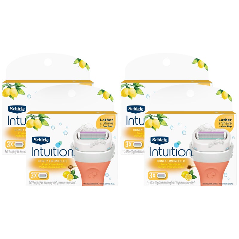 Intuition Schick Intuition  Lather  Shave In One Stop  Honey Limoncello Fresh Citrus Scent  Womens Razor Blade Refills  3 Ct Pack of 4  12 Cartridges Vary