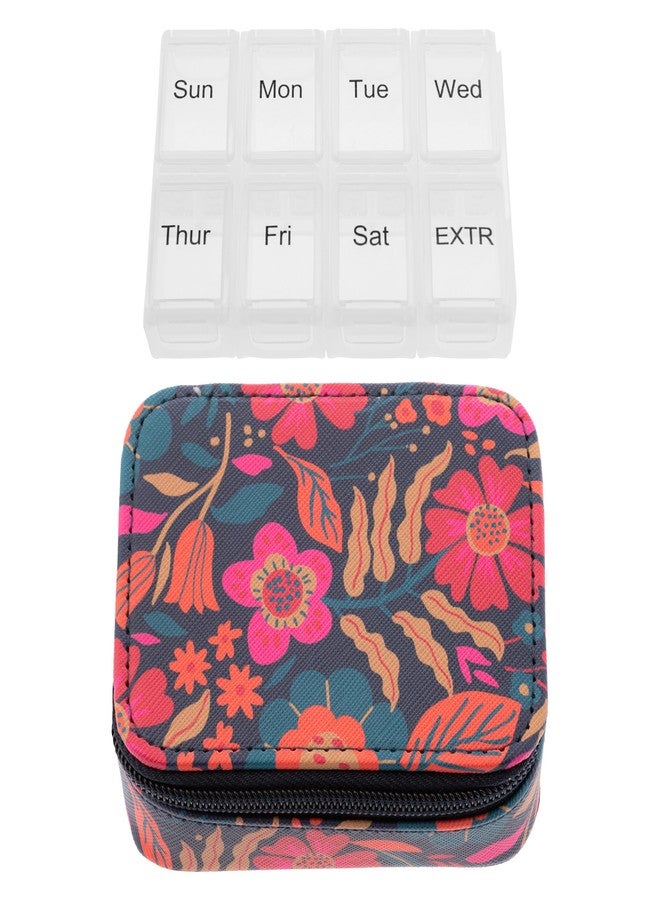 Karma, Travel Pill Case, Weekly Travel Pill Organizer, Removable 8-Compartment Pill Box, Travel Pill Medicine Organizer, Retro Floral - Image 1