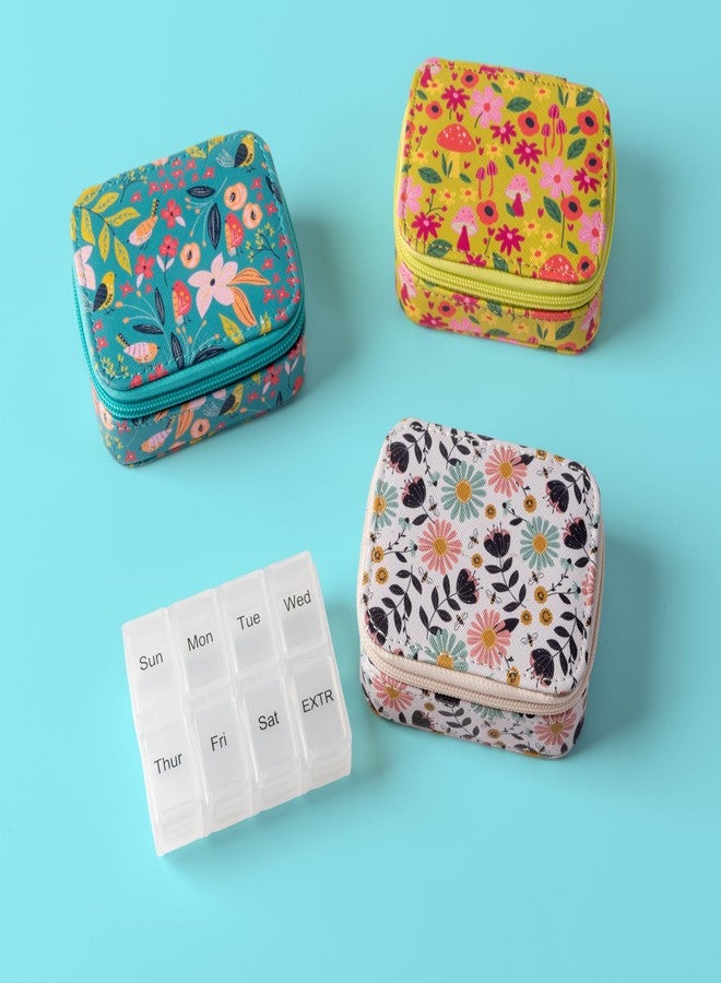Karma, Travel Pill Case, Weekly Travel Pill Organizer, Removable 8-Compartment Pill Box, Travel Pill Medicine Organizer, Retro Floral - Image 4