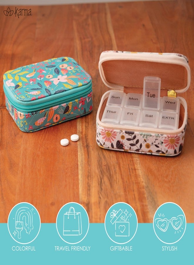 Karma, Travel Pill Case, Weekly Travel Pill Organizer, Removable 8-Compartment Pill Box, Travel Pill Medicine Organizer, Retro Floral - Image 5