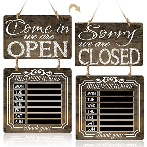 Yulejo Rustic Welcome Chalk Board Business Hours Sign - Store Hours Sign for Restaurant Door Hotel (Brown) - Image 1