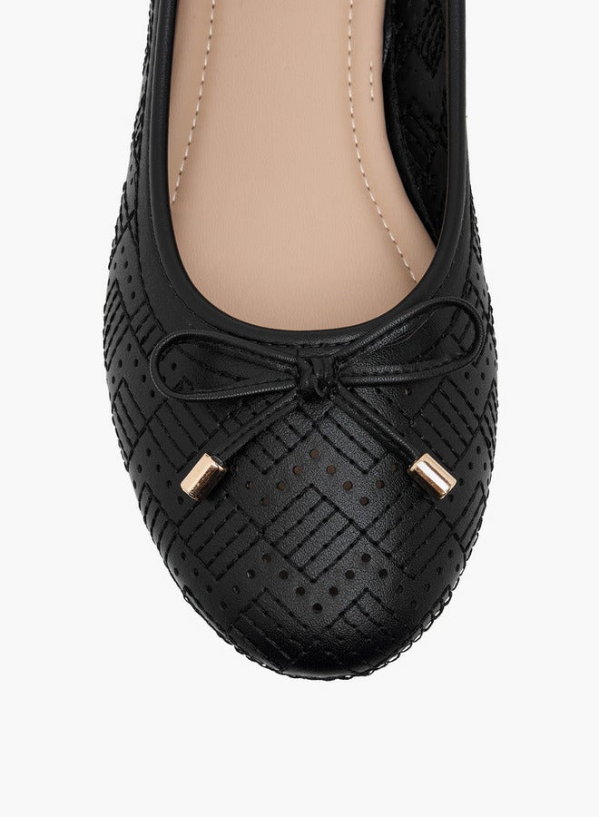 Flora Bella By Shoexpress Women's Textured Ballerina Shoes with Bow Detail  - Image 4