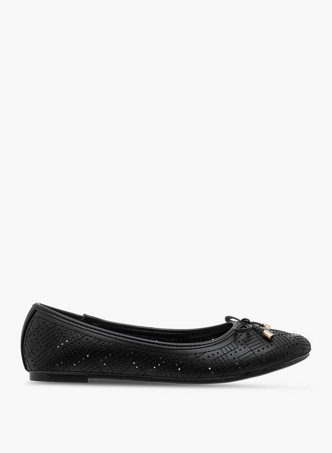 Flora Bella By Shoexpress Women's Textured Ballerina Shoes with Bow Detail  - Image 3