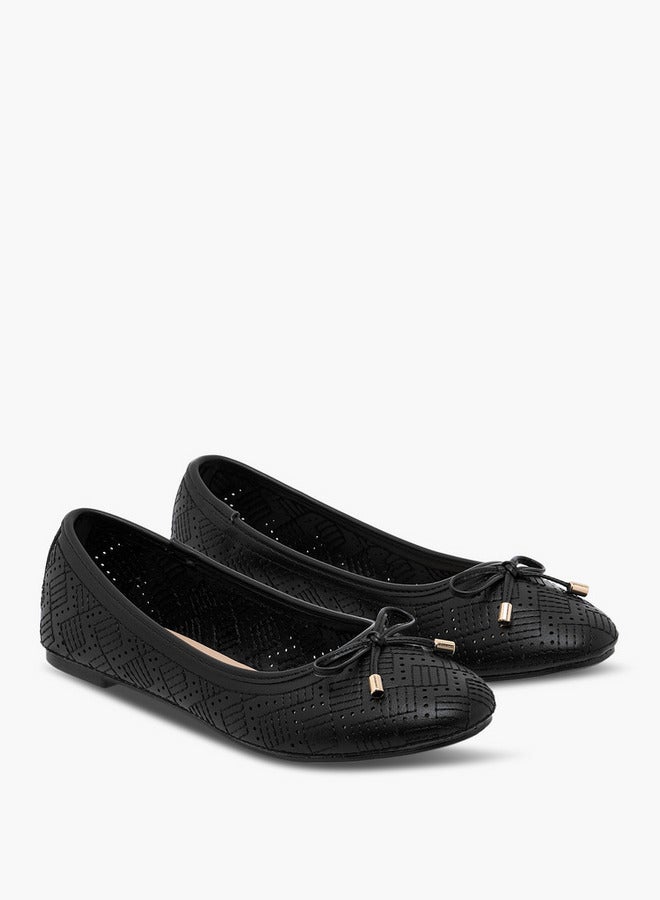 Flora Bella By Shoexpress Women's Textured Ballerina Shoes with Bow Detail  - Image 1