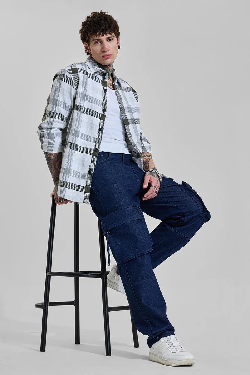 SNITCH Navy Navy Mid Rise Baggy Fit Cargo Jeans for Men | Best Price UAE