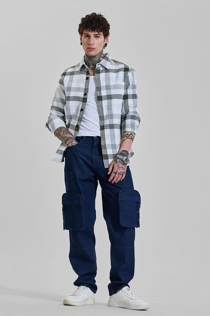 SNITCH Navy Navy Mid Rise Baggy Fit Cargo Jeans for Men | Best Price UAE