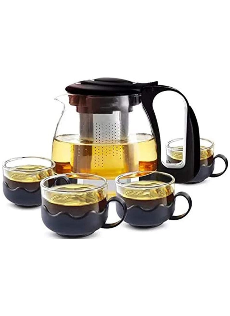 Generic - 5 Piece Glass Tea Set, 1 Teapot and 4 Cups, Teapot with Filter, for Home and Office for Scented Tea and Other Beverages - 5 Piece Pyrex Serving Set - Inner Filter Teapot - 4 Tea Cups - 5 Piece Pyrex Serving Set Inner Filter Teapot - 4 Tea Cups - Tea Serving Set Consists of 700ml Glass Teapot 4 Glass Cups - Glass Thermal Teapot with 4 Cups, Clear - Image 1