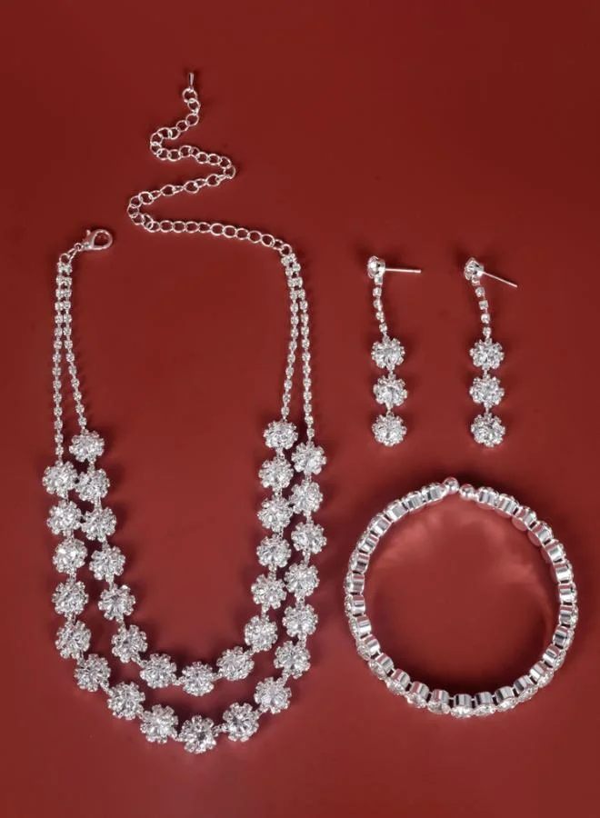 Styli Embellished Faux Crystal Earrings, Bracelet & Necklace Jewelry Set