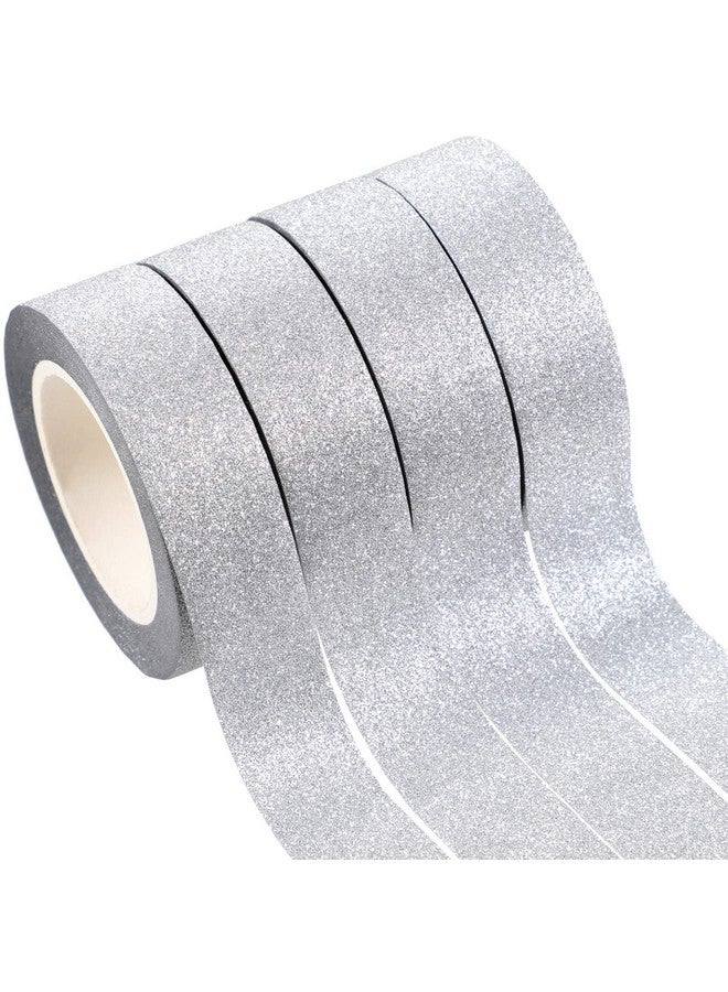 Zonon 4 Rolls Glitter Washi Tape Crafting Tape Glitter Masking Tape For Festival Decoration Scrapbooking, Journal, Planner, Gift Wrapping, 0.6 Inch Wide (Silver) - Image 1