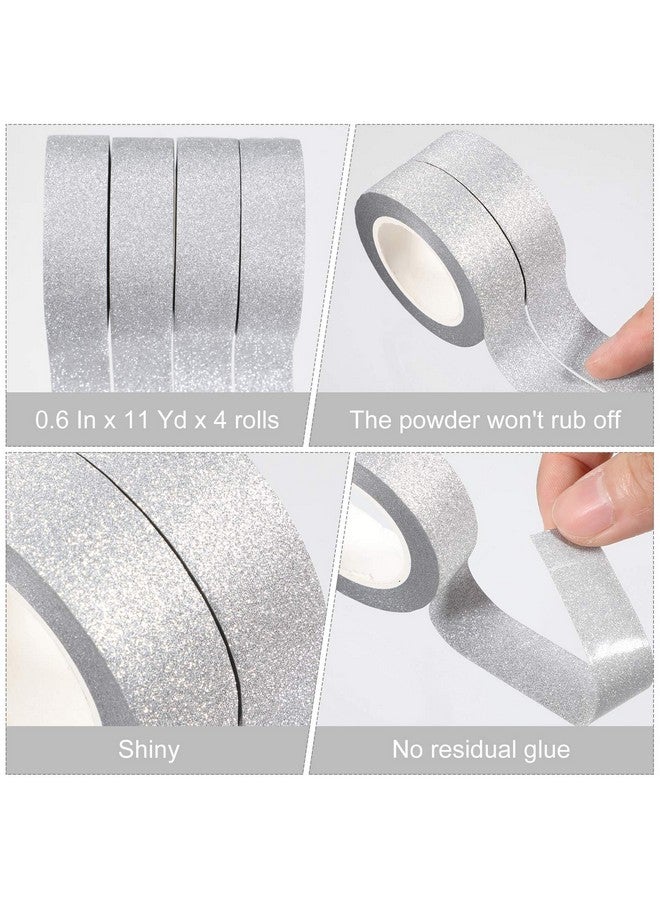 Zonon 4 Rolls Glitter Washi Tape Crafting Tape Glitter Masking Tape For Festival Decoration Scrapbooking, Journal, Planner, Gift Wrapping, 0.6 Inch Wide (Silver) - Image 3