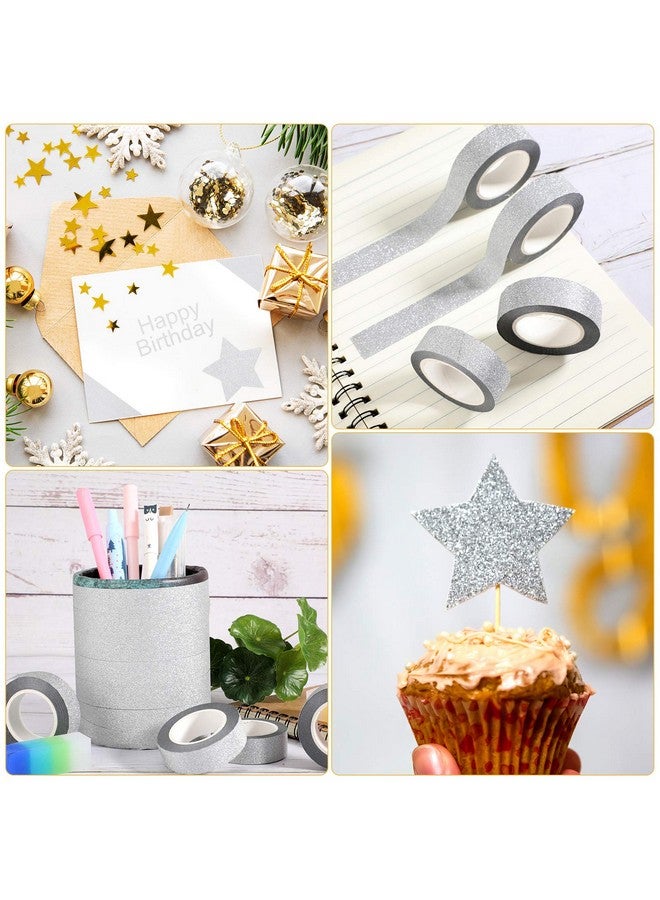 Zonon 4 Rolls Glitter Washi Tape Crafting Tape Glitter Masking Tape For Festival Decoration Scrapbooking, Journal, Planner, Gift Wrapping, 0.6 Inch Wide (Silver) - Image 5