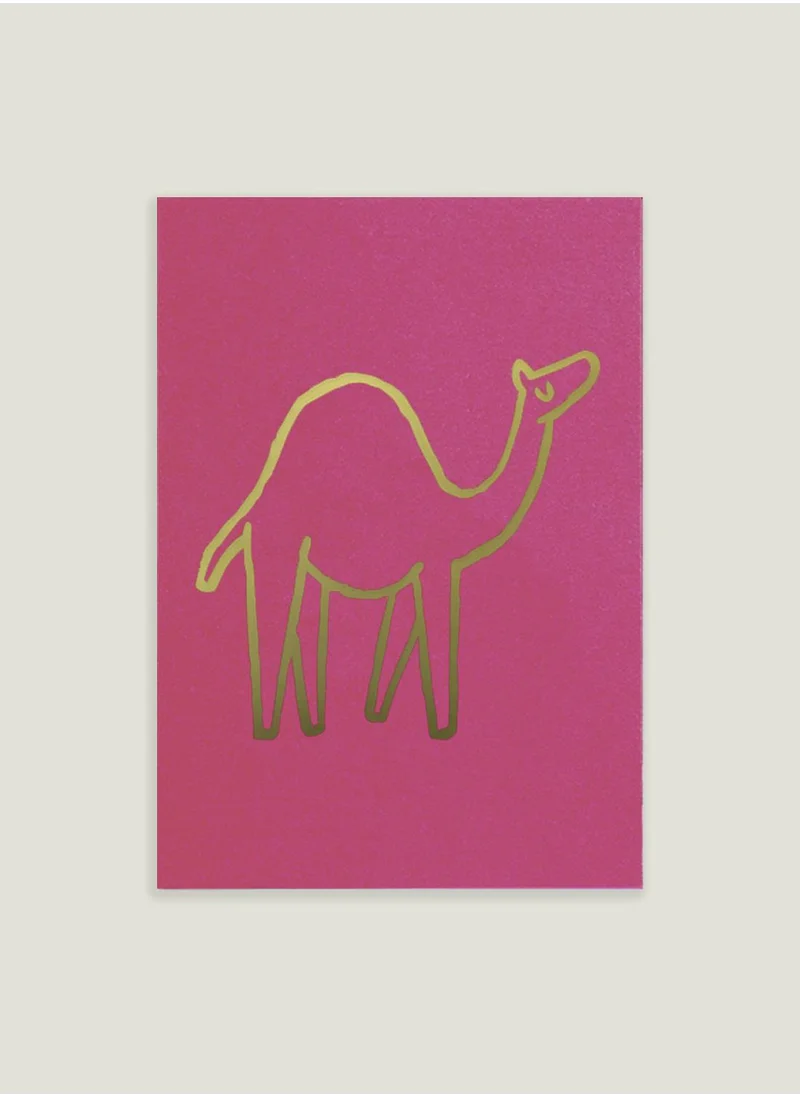 Little Majlis Postcard, camel gold on pink