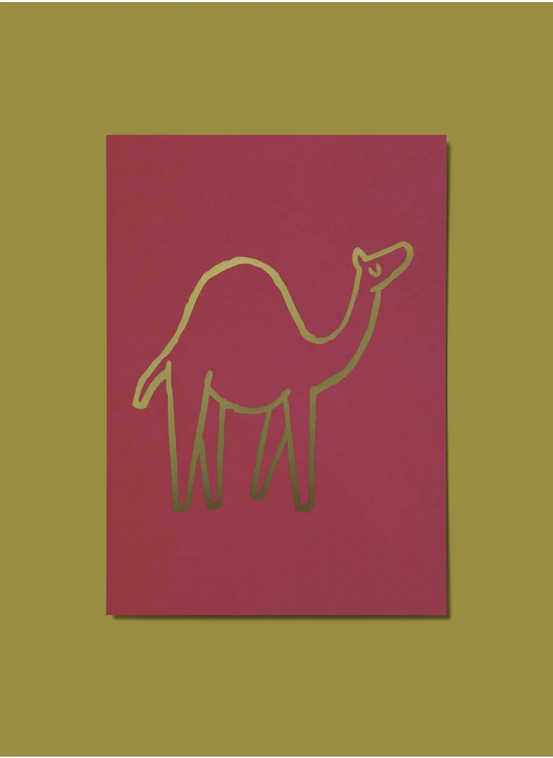 Little Majlis Postcard, camel gold on pink