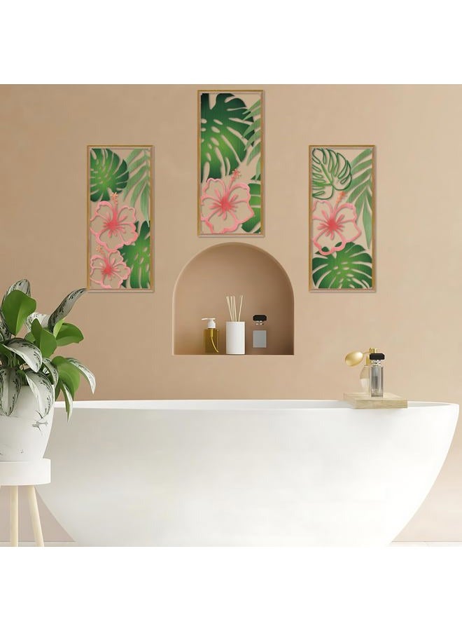 Resama Palm Leaves Metal Wall Decor 3 Pcs Tropical Wall Art Minimalist Hibiscus Flowers Decor Vintage Tropical Plant Wall Sculpture for Living Room Bedroom Bathroom Office (Classic Style,Colorful) - Image 5