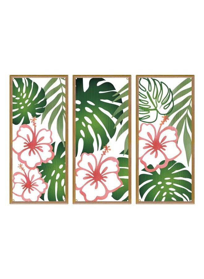 Resama Palm Leaves Metal Wall Decor 3 Pcs Tropical Wall Art Minimalist Hibiscus Flowers Decor Vintage Tropical Plant Wall Sculpture for Living Room Bedroom Bathroom Office (Classic Style,Colorful) - Image 1