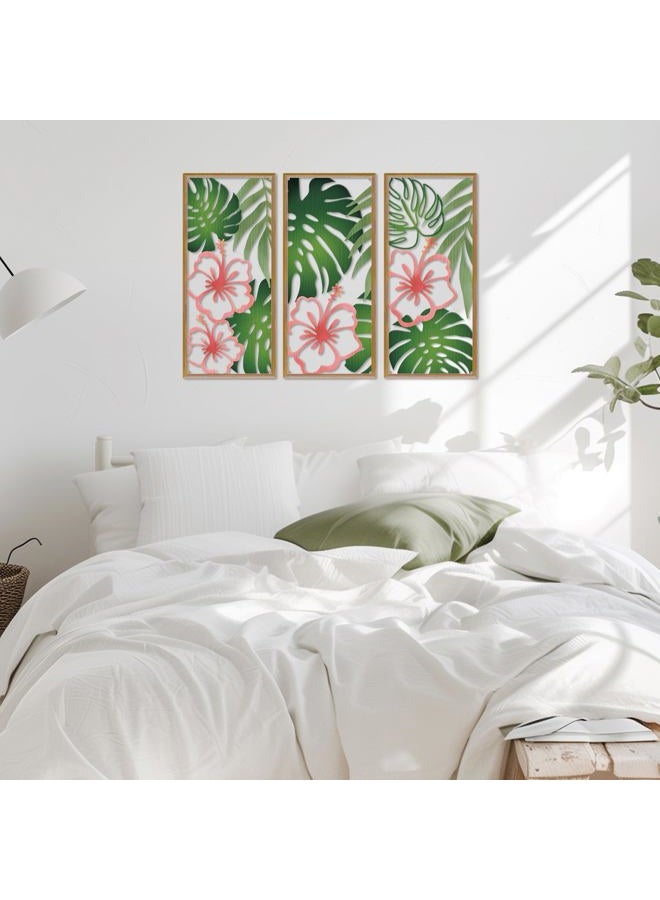 Resama Palm Leaves Metal Wall Decor 3 Pcs Tropical Wall Art Minimalist Hibiscus Flowers Decor Vintage Tropical Plant Wall Sculpture for Living Room Bedroom Bathroom Office (Classic Style,Colorful) - Image 3