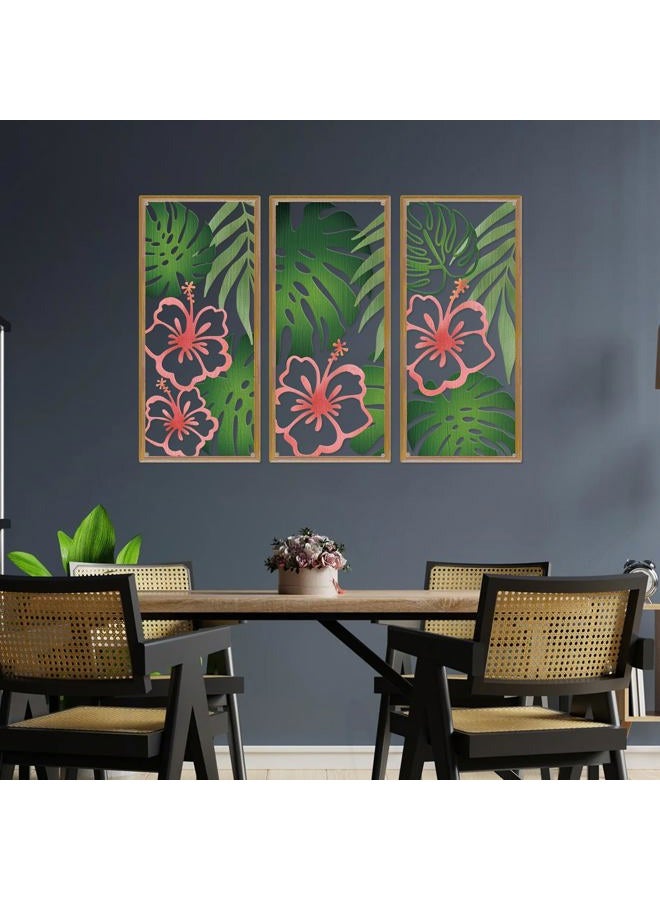 Resama Palm Leaves Metal Wall Decor 3 Pcs Tropical Wall Art Minimalist Hibiscus Flowers Decor Vintage Tropical Plant Wall Sculpture for Living Room Bedroom Bathroom Office (Classic Style,Colorful) - Image 4