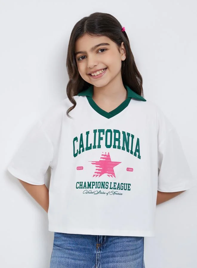 Styli Styli Teens Boxy Fit Printed Polo T-Shirt