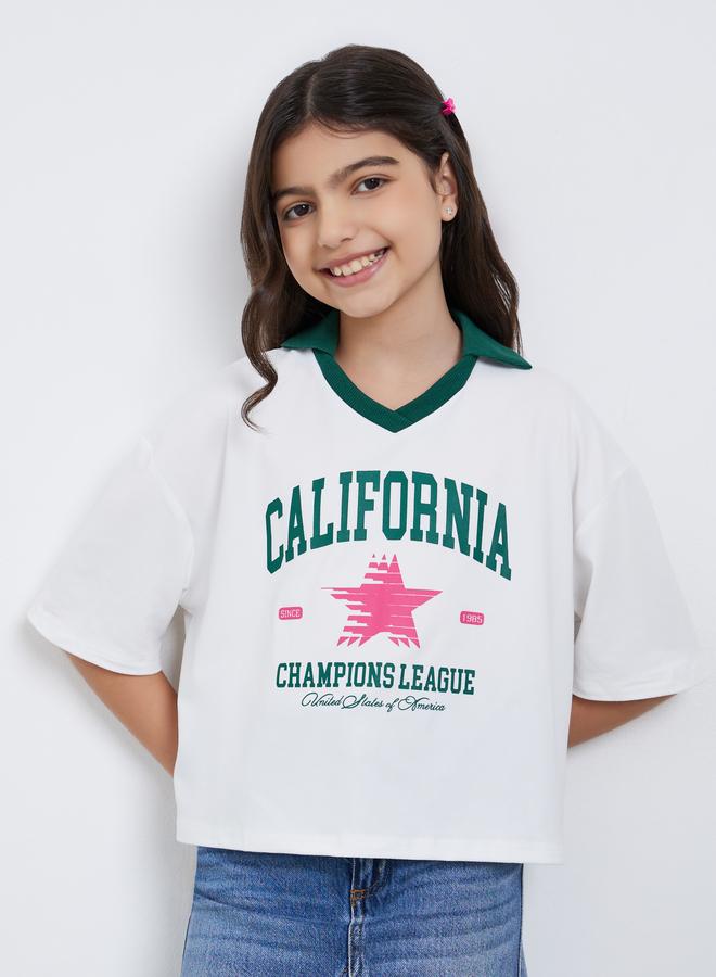 Styli Teens Boxy Fit Printed Polo T-Shirt - Image 1