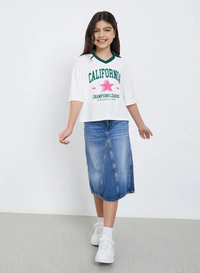 Styli Styli Teens Boxy Fit Printed Polo T-Shirt