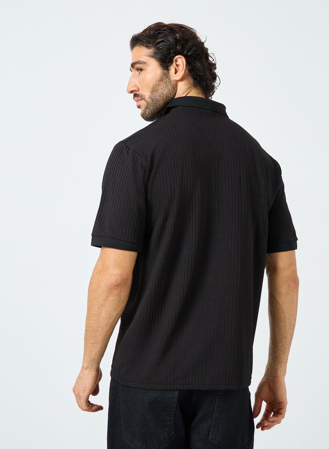 Styli Black Solid Regular Fit Polo T-Shirt - Image 5