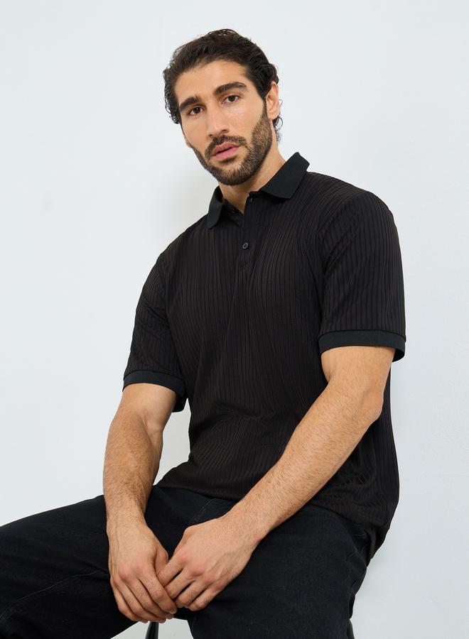 Styli Black Solid Regular Fit Polo T-Shirt - Image 1