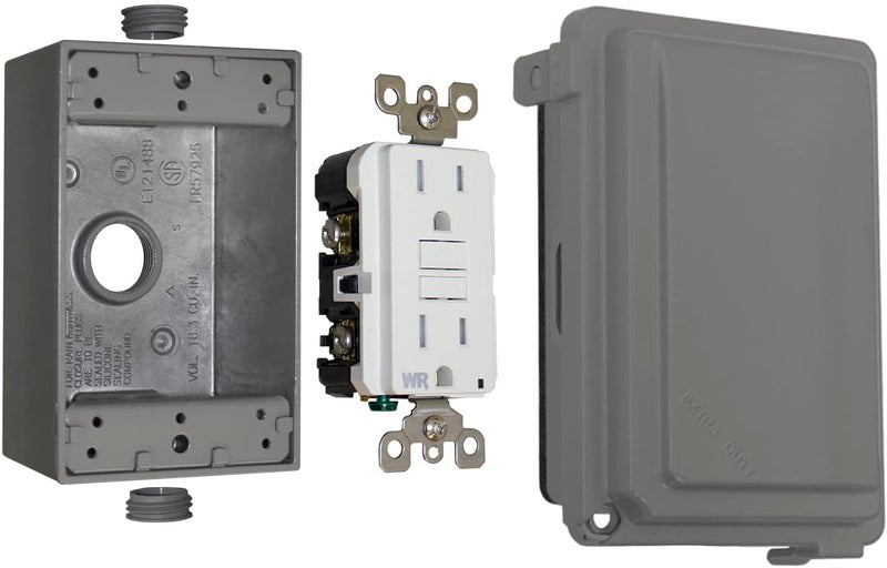 SIGMA ENGINEERED SOLUTIONS 16802 Metallic Weatherproof Outdoor Electrical Outlet Kit with Extra Duty Cover Box and 15 Amp GFCI Receptacle INUSE ClearGray 1 Gang Lockable with Patented Hinge
