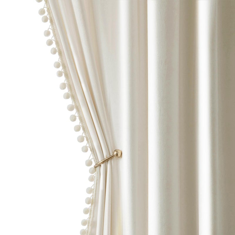 MIULEE Ivory Pom Pom Velvet Curtains for BedroomLiving Room Darkening Thermal Insulating 63 Inches Long Creamy White Blackout Curtains with Rod Pocket for Girls RoomNurseryHome Theater Set of 2