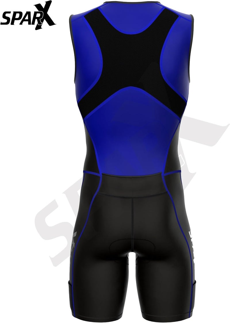 sparx X Triathlon Suit Racing Tri Cycling Skin Suit Bike Swim Run (Blue, XL) - Image 4