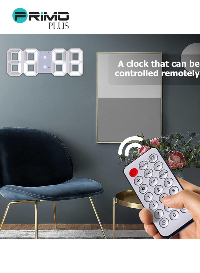 بريمو بلس ساعة منبه رقمية بإضاءة LED ثلاثية الأبعاد مزوّدة بجهاز تحكم عن بُعد ولاسلكية أبيض - Image 2