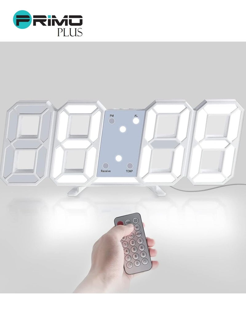 بريمو بلس ساعة منبه رقمية بإضاءة LED ثلاثية الأبعاد مزوّدة بجهاز تحكم عن بُعد ولاسلكية أبيض - Image 5