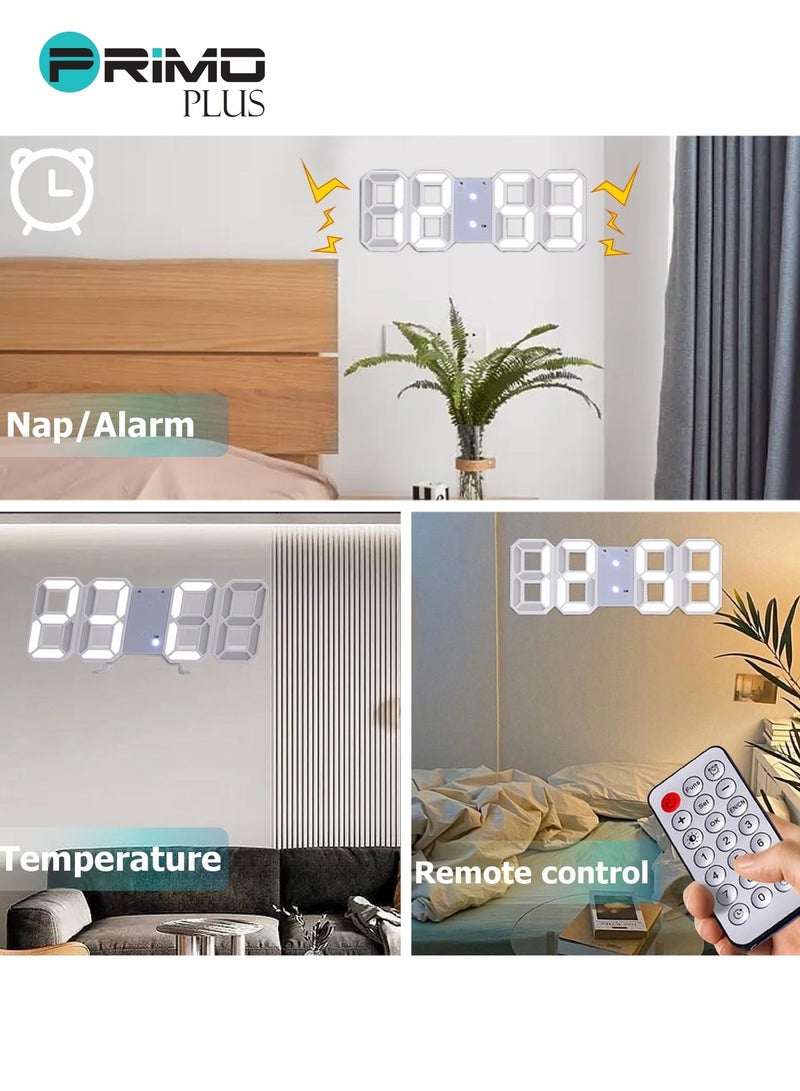 بريمو بلس ساعة منبه رقمية بإضاءة LED ثلاثية الأبعاد مزوّدة بجهاز تحكم عن بُعد ولاسلكية أبيض - Image 3