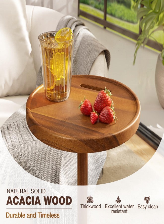 BLUEWEST Drink Table, 24.4" Tall Compact Side Table with Phone Slot and Weighted Base, Durable Pedestal Table Accent for Living Room (Acacia, Double Base) - Image 2