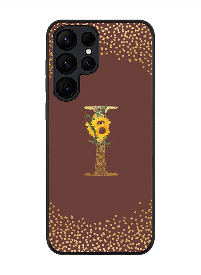 Stylizedd Rugged Black edge case for Samsung Galaxy S24 Ultra Case Cover- Custom Monogram Initial Letter Floral Pattern Alphabet-I  (Brown ) - Image 1